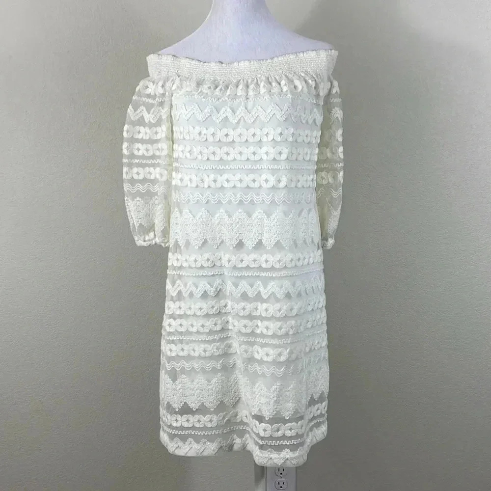 Trina turk cream holy lace off shoulder mini dress size s